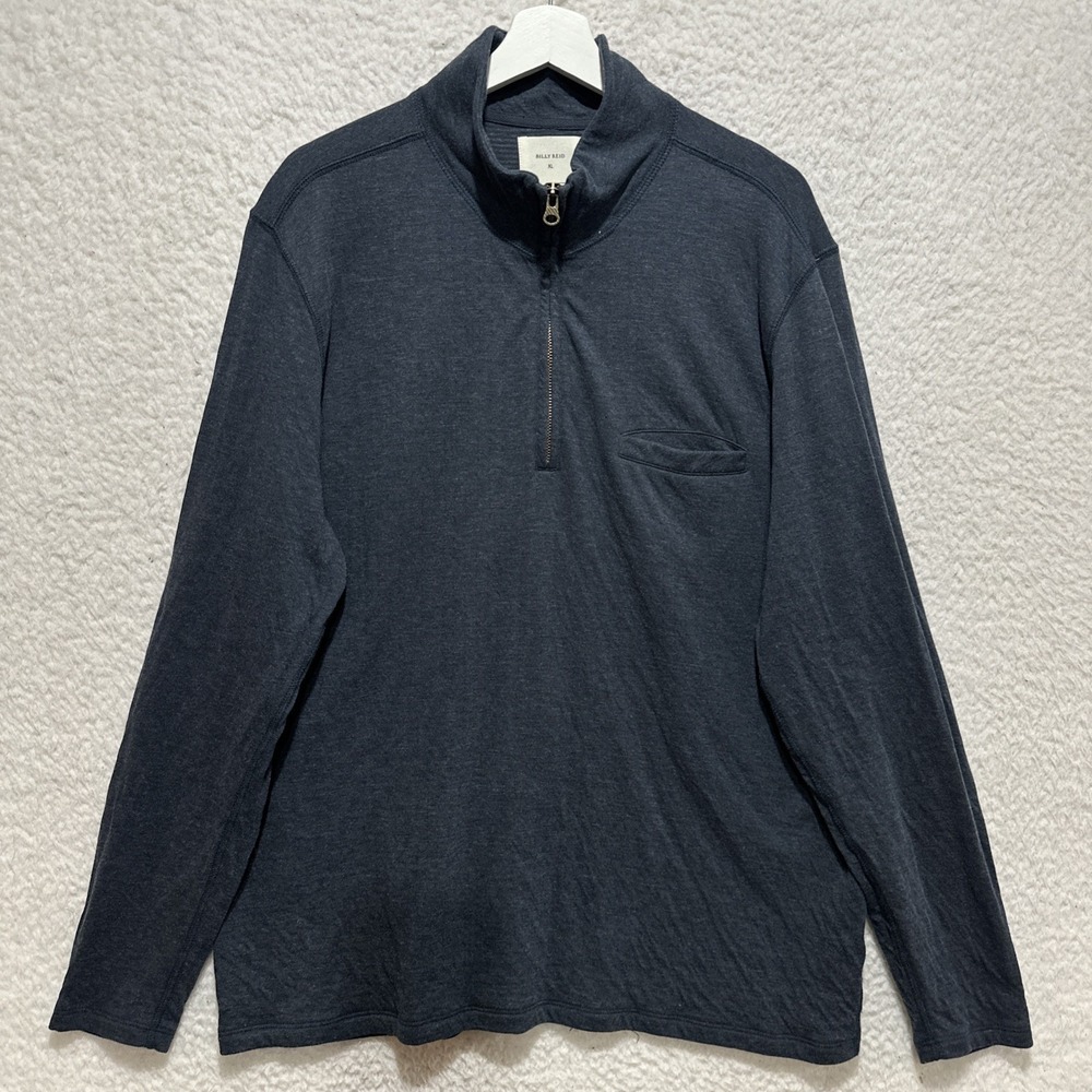 Billy Reid‎ Men's Size XL Blue 1/4 Zipper Long Sleeve Pullover Sweater Pocket